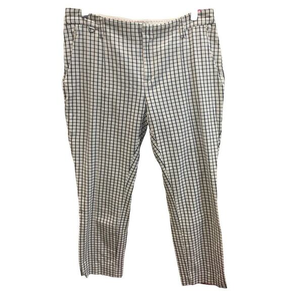 Anthropologie The Essential Slim Trousers Cream/Black Plaid Pants SZ 8 - Picture 2 of 12